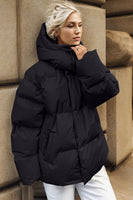 Pocketed Zip Up Hooded Puffer Coat S-L