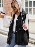 Drawstring Hooded Sleeveless Denim Jacket S-XL