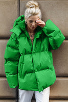 Pocketed Zip Up Hooded Puffer Coat S-L