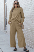 US Double Take Long Sleeve Top and Drawstring Pants Set S-3XL