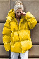 Pocketed Zip Up Hooded Puffer Coat S-L