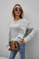 Openwork Round Neck Ruffled Sweater S-XL