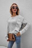 Openwork Round Neck Ruffled Sweater S-XL