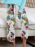 Pajamas Round Neck Top and Printed Pants Lounge Set S-XL