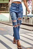 Distressed Buttoned Jeans with Pockets S-2XL