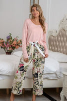 Pajamas Round Neck Top and Printed Pants Lounge Set S-XL