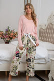 Pajamas Round Neck Top and Printed Pants Lounge Set S-XL