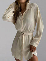 Button Up Dropped Shoulder Shirt Dress S-XL