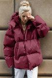 Pocketed Zip Up Hooded Puffer Coat S-L